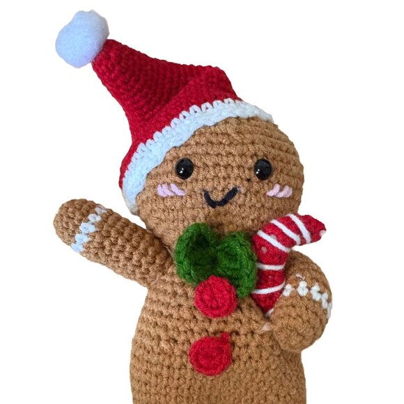 Handmade Crochet Amigurumi Gingerbread Man Christmas Toy Ornament - Picture 1 of 2